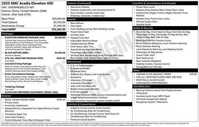 2025 GMC Acadia Elevation