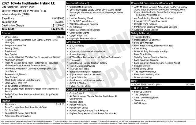 2021 Toyota Highlander Hybrid LE