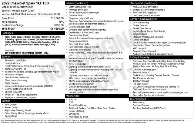 2022 Chevrolet Spark 1LT Automatic