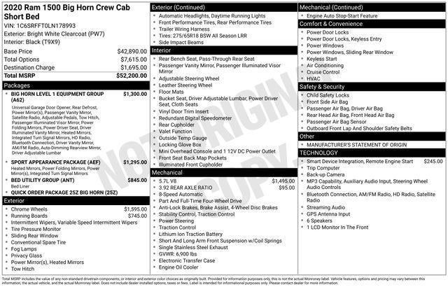 2020 RAM 1500 Big Horn Crew Cab 4x4 5'7" Box