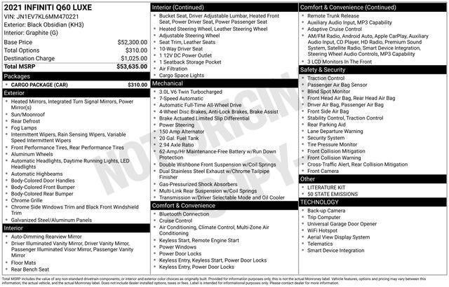 2021 INFINITI Q60 3.0t LUXE