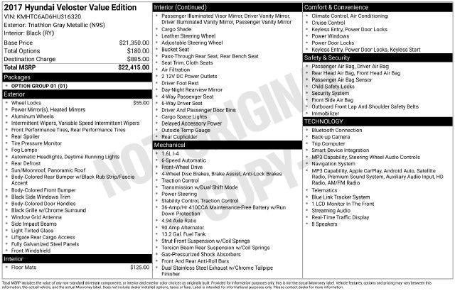 2017 Hyundai Veloster Value Edition