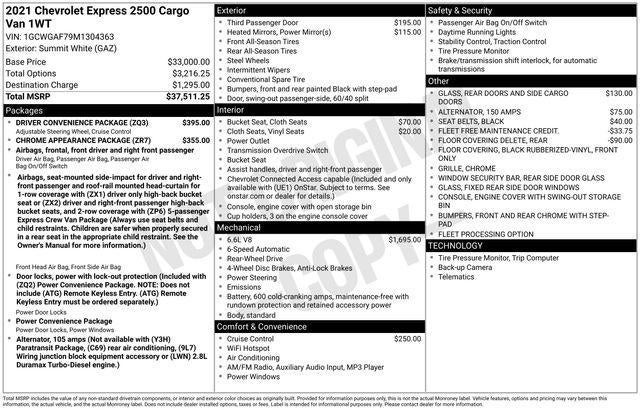 2021 Chevrolet Express Cargo 2500 Base