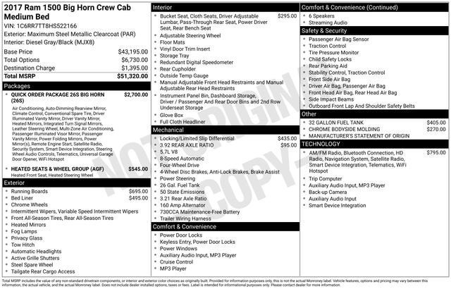 2017 RAM 1500 Big Horn Crew Cab 4x4 6'4" Box