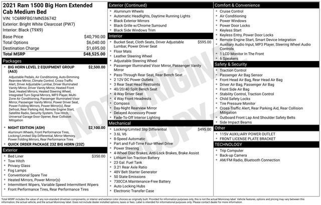 2021 RAM 1500 Big Horn Quad Cab 4x4 6'4" Box