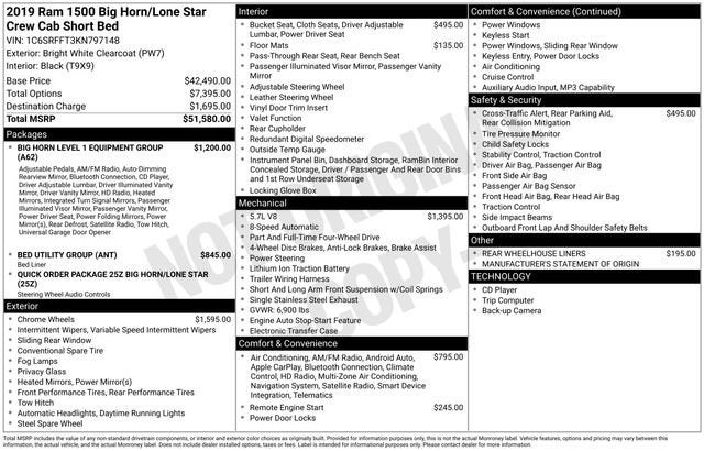 2019 RAM 1500 Big Horn/Lone Star Crew Cab 4x4 5'7" Box