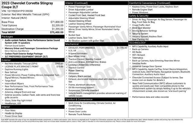 2023 Chevrolet Corvette Stingray 2LT