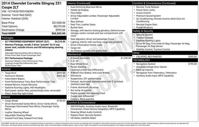 2014 Chevrolet Corvette Stingray Z51 2LT