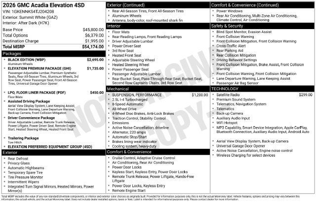 2026 GMC Acadia Elevation