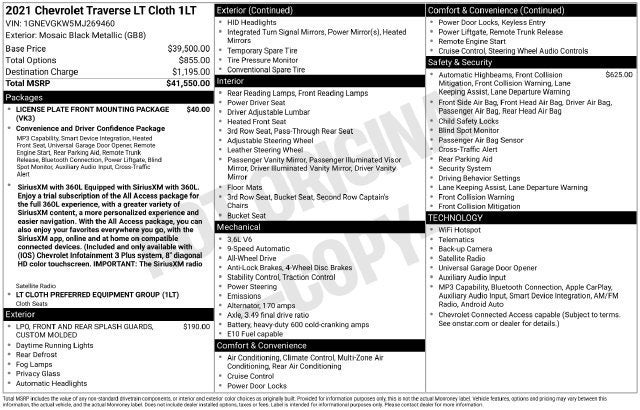 2021 Chevrolet Traverse LT Cloth