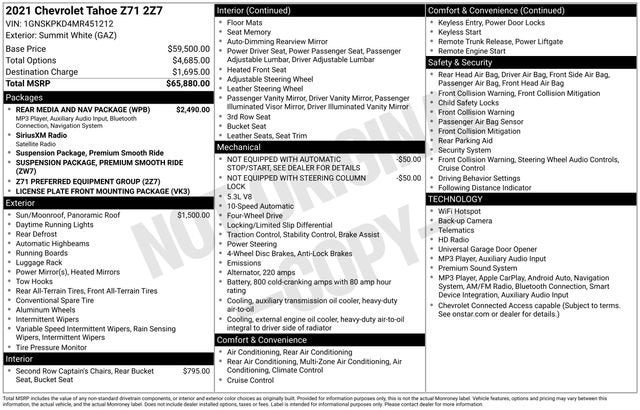 2021 Chevrolet Tahoe Z71