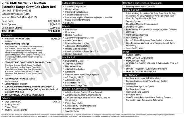 2026 GMC Sierra EV Elevation Extended Range