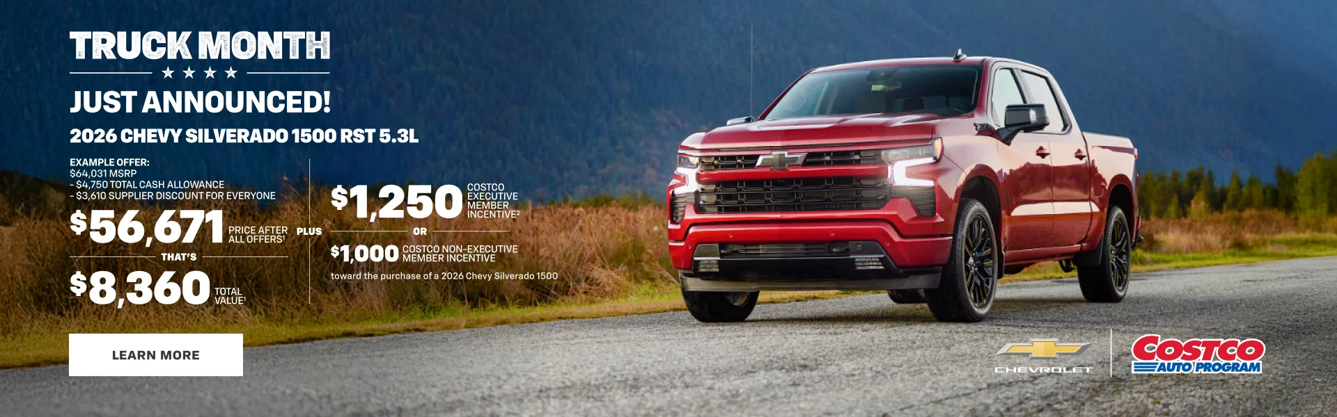 2026 Chevy Silverado 1500 RST 5.3L. EXAMPLE OFFER: $64,031 M